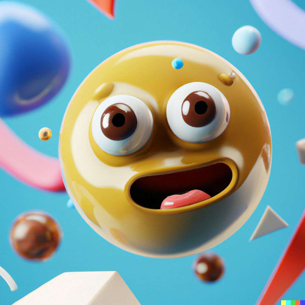 the discovery of gravity, close-up, very cute, emoji, multicolored, Unreal Engine 3D render, trending on ArtStation, realistic materials